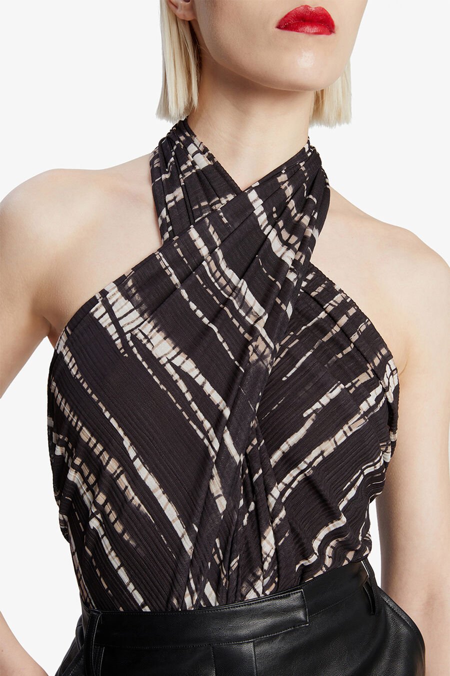SILVIE PRINTED MESH BODYSUIT in colour BLACK/BROWN