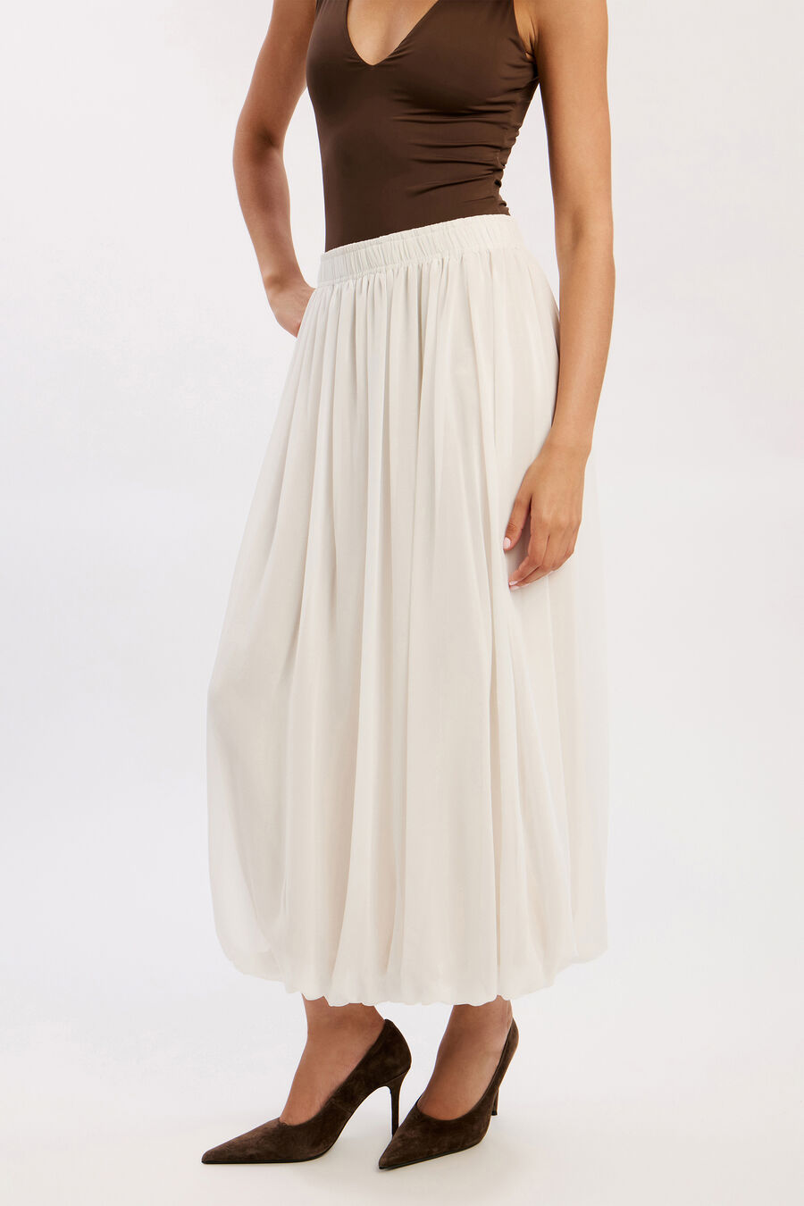 CORINA CHIFFON MAXI SKIRT in colour IVORY