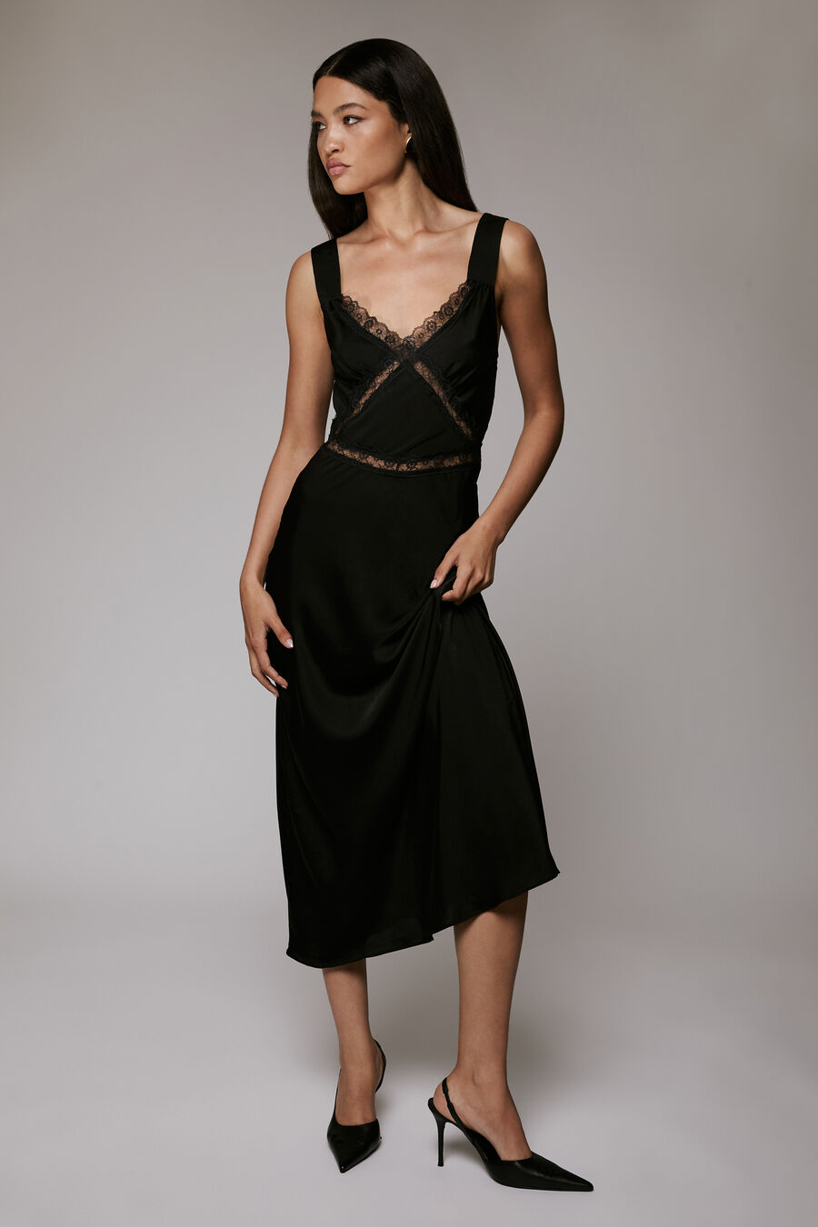EMORY LACE SLIP DRESS in colour BLACK