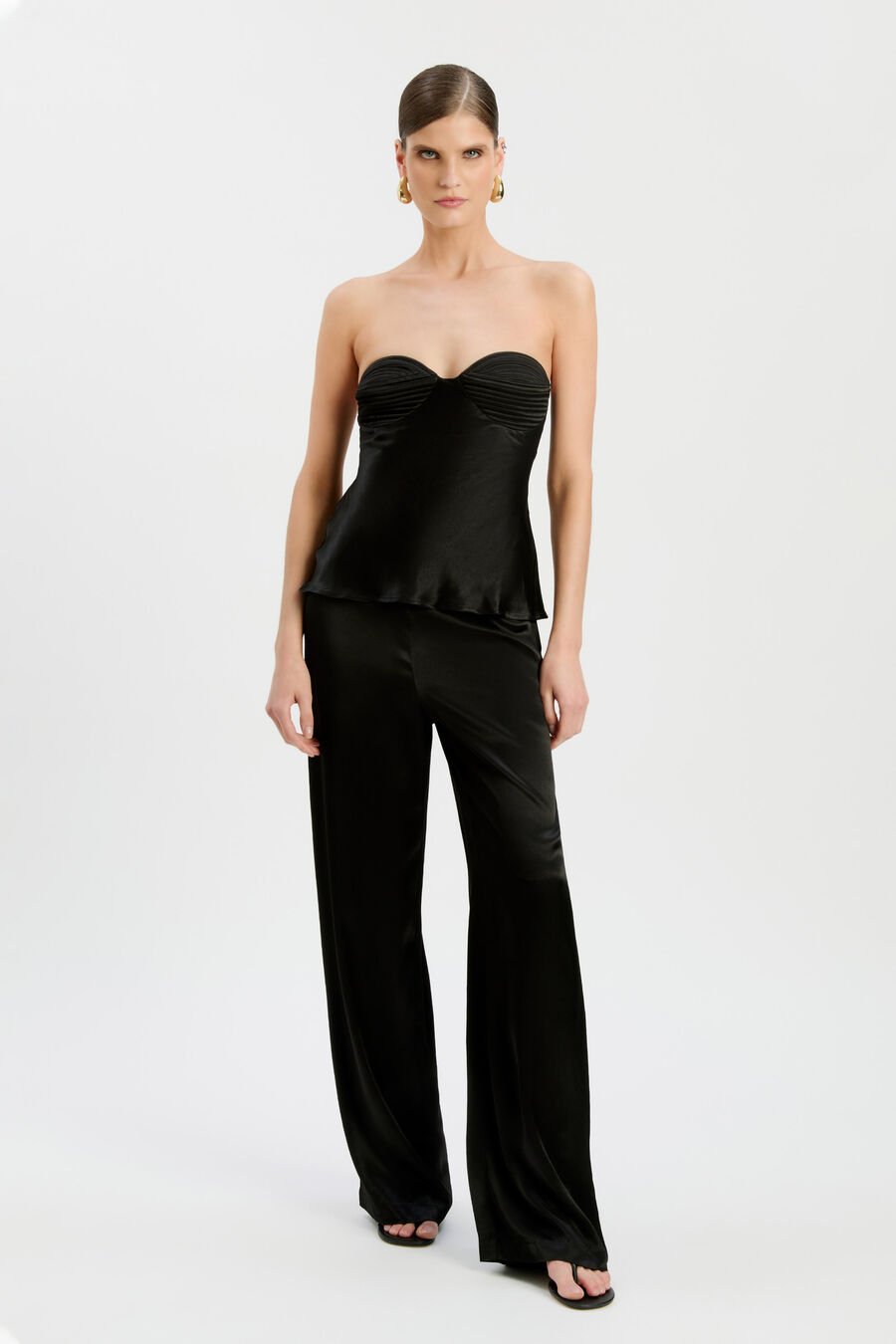 DEVIN MID RISE SATIN PANT in colour Black