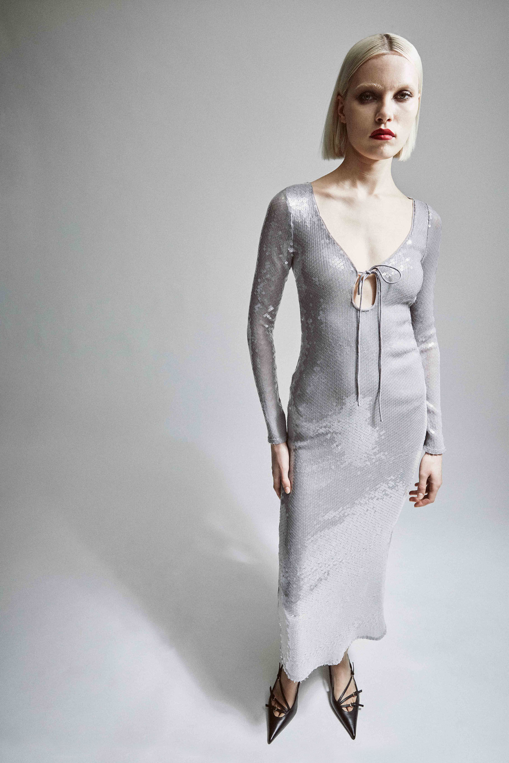 Verona Sequin Maxi Dress In Silver Bardot
