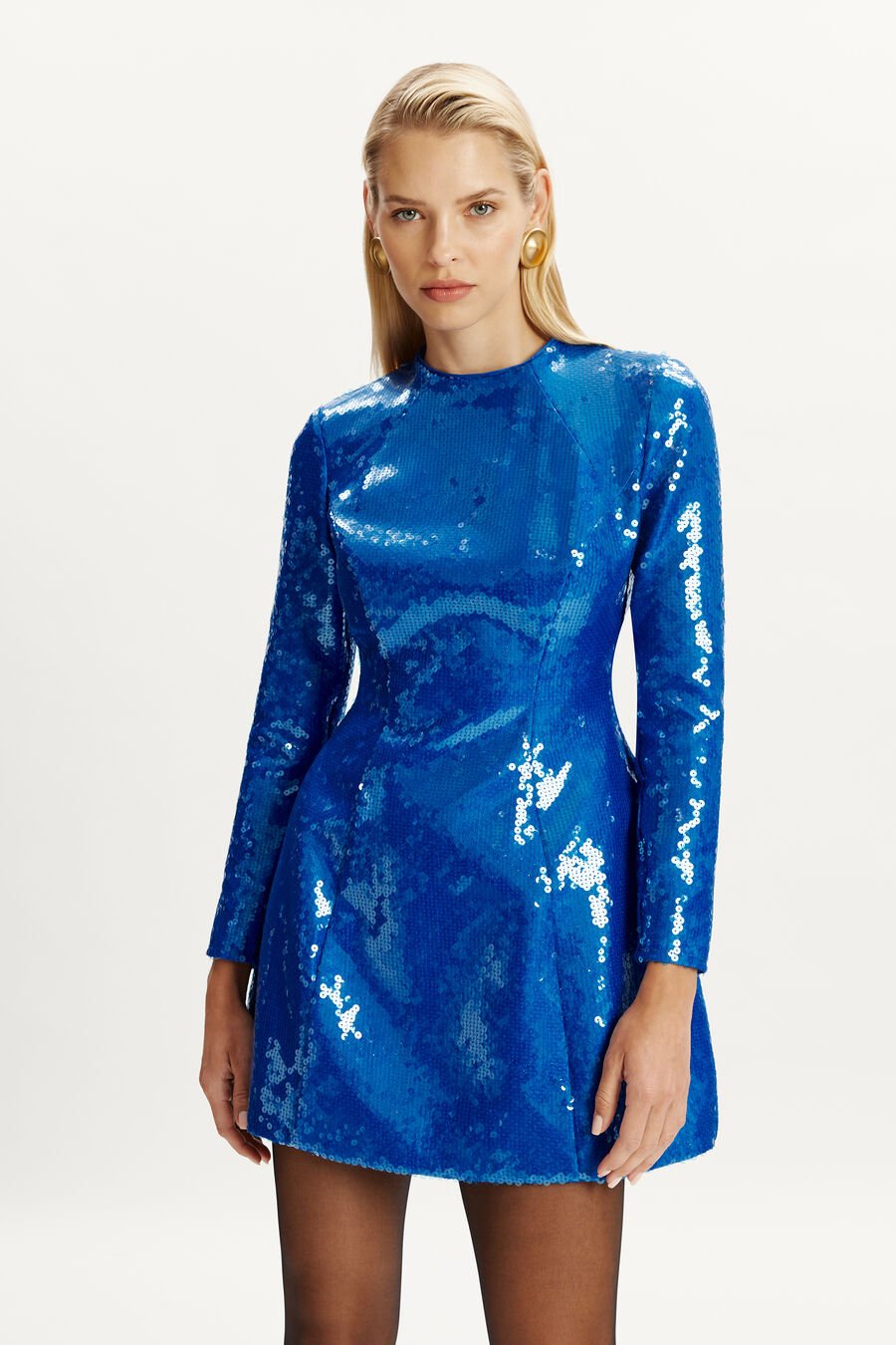 LEIDEN SEQUIN HOURGLASS DRESS in colour COBALT