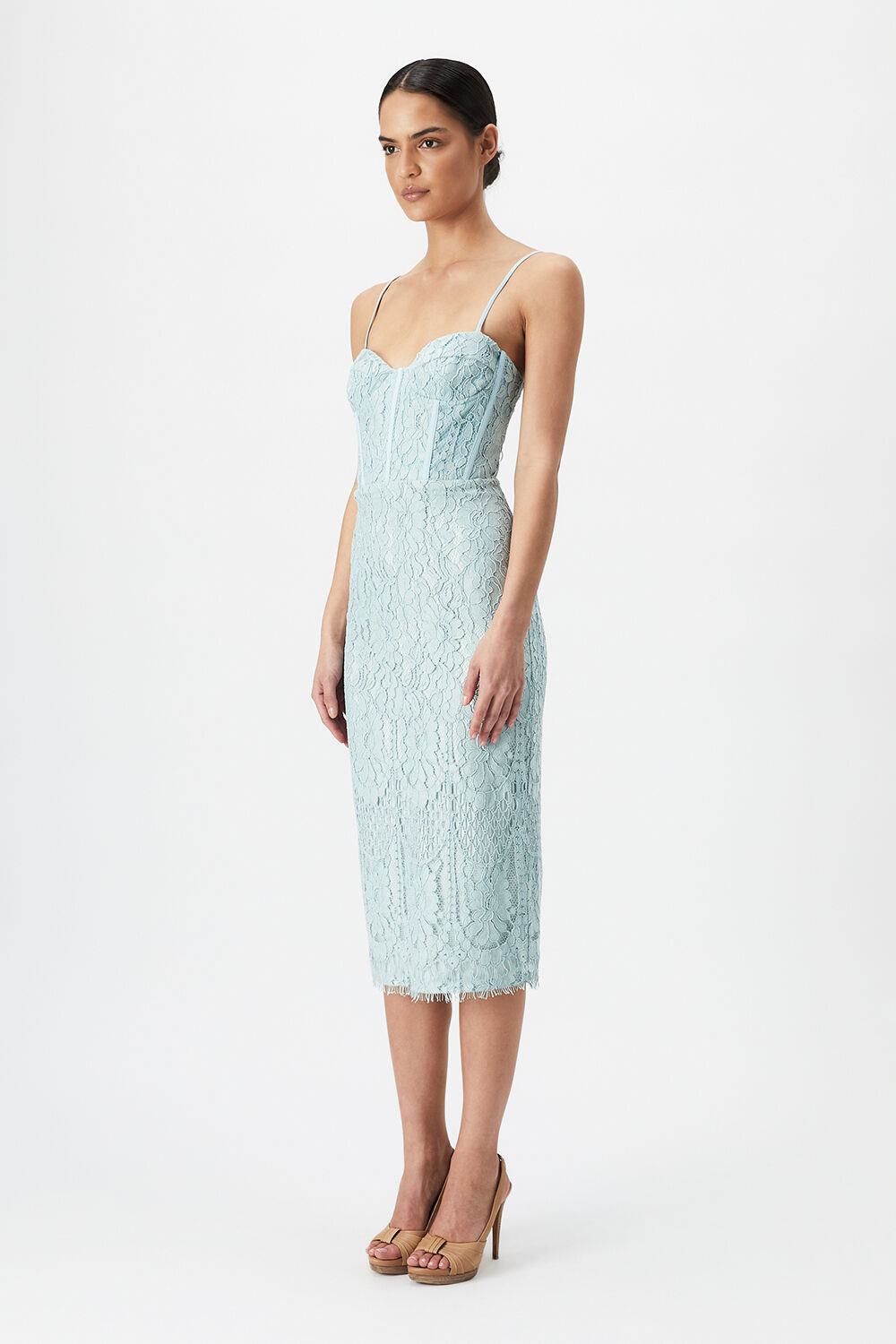 FLORENCE MIDI LACE DRESS in colour GREEN LILY