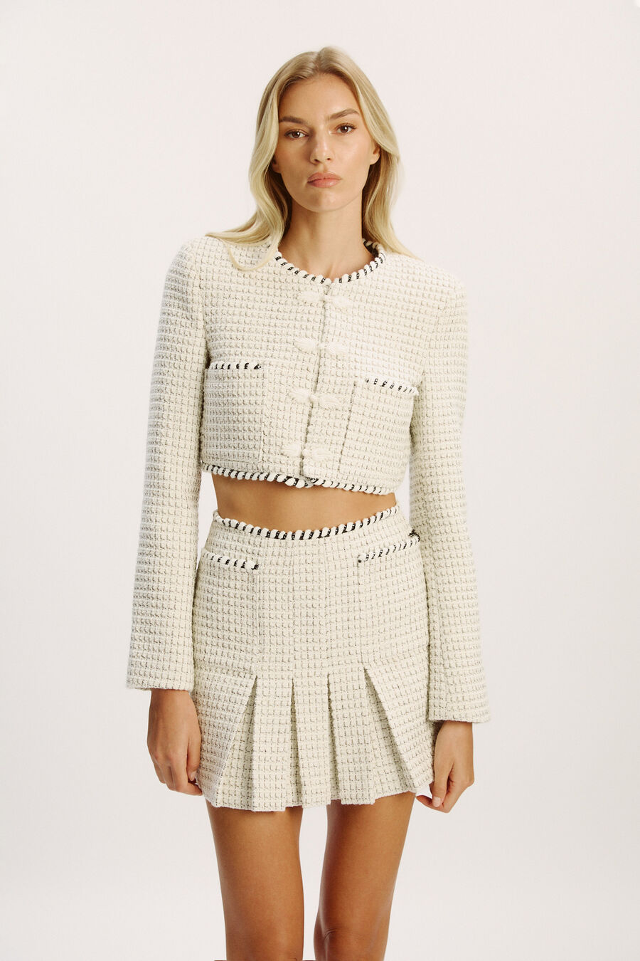 FLORINE CROPPED BOUCLE JACKET in colour Ivory