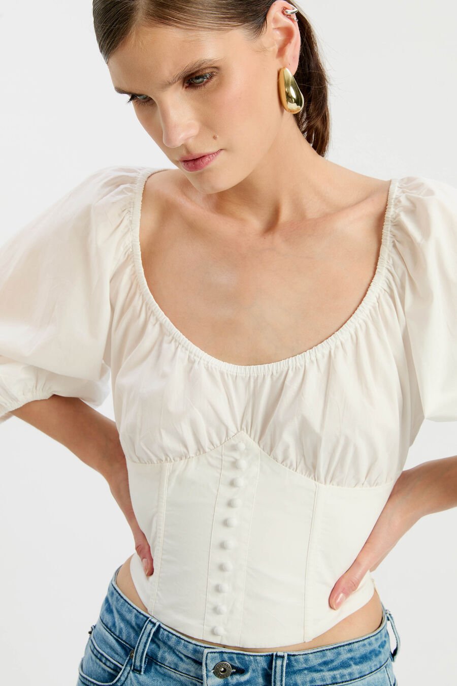 ALESSANDRA COTTON POPLIN TOP in colour ORCHID WHT