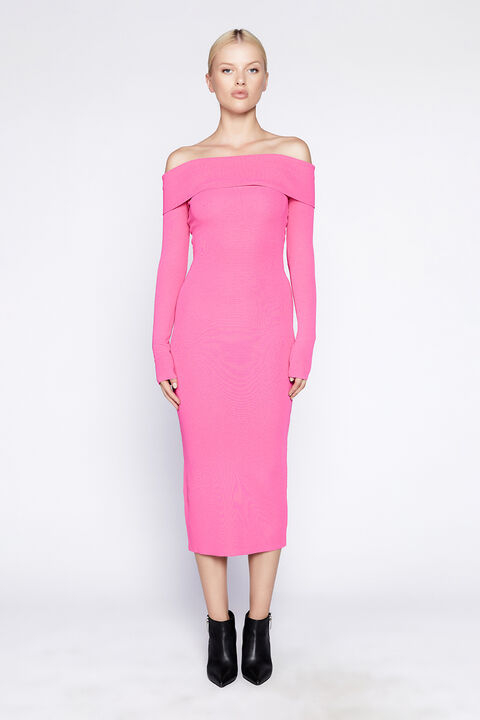OFF SHLDR KNIT DRESS in colour PETAL PINK