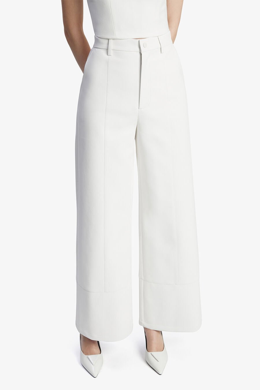 MARLOWE PU WIDE LEG PANT in colour ORCHIDWHT