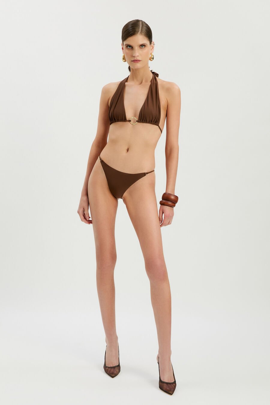 JAYDA HALTER BIKINI TOP in colour Chocolate