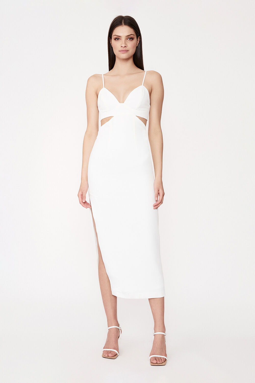 CUT OUT SLIT MIDI DRESS in colour CLOUD DANCER