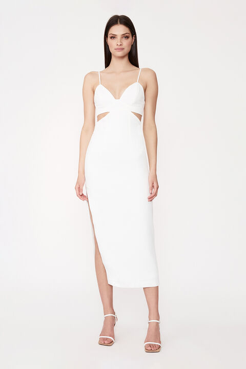 CUT OUT SLIT MIDI DRESS in colour CLOUD DANCER