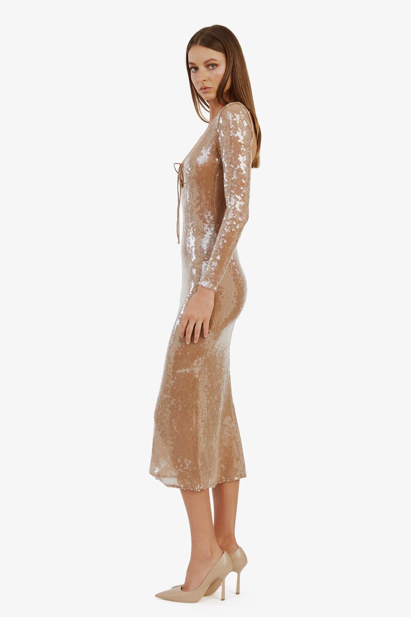 Bellora Off-Shoulder Sequin Trim Maxi Dress Nude main image 0
