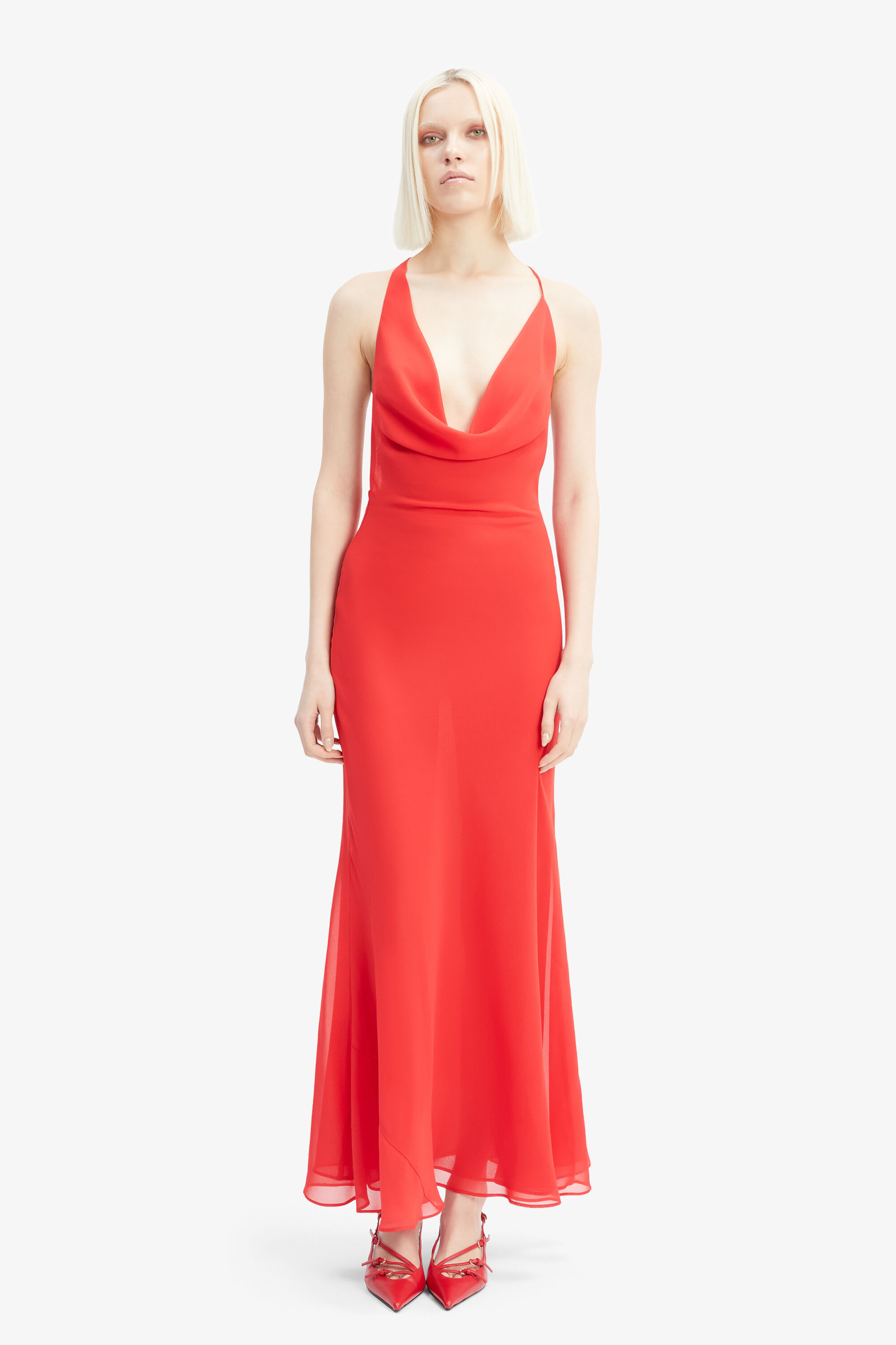 strapless open back dress Alianna Cowl Neck Satin Maxi Dress
