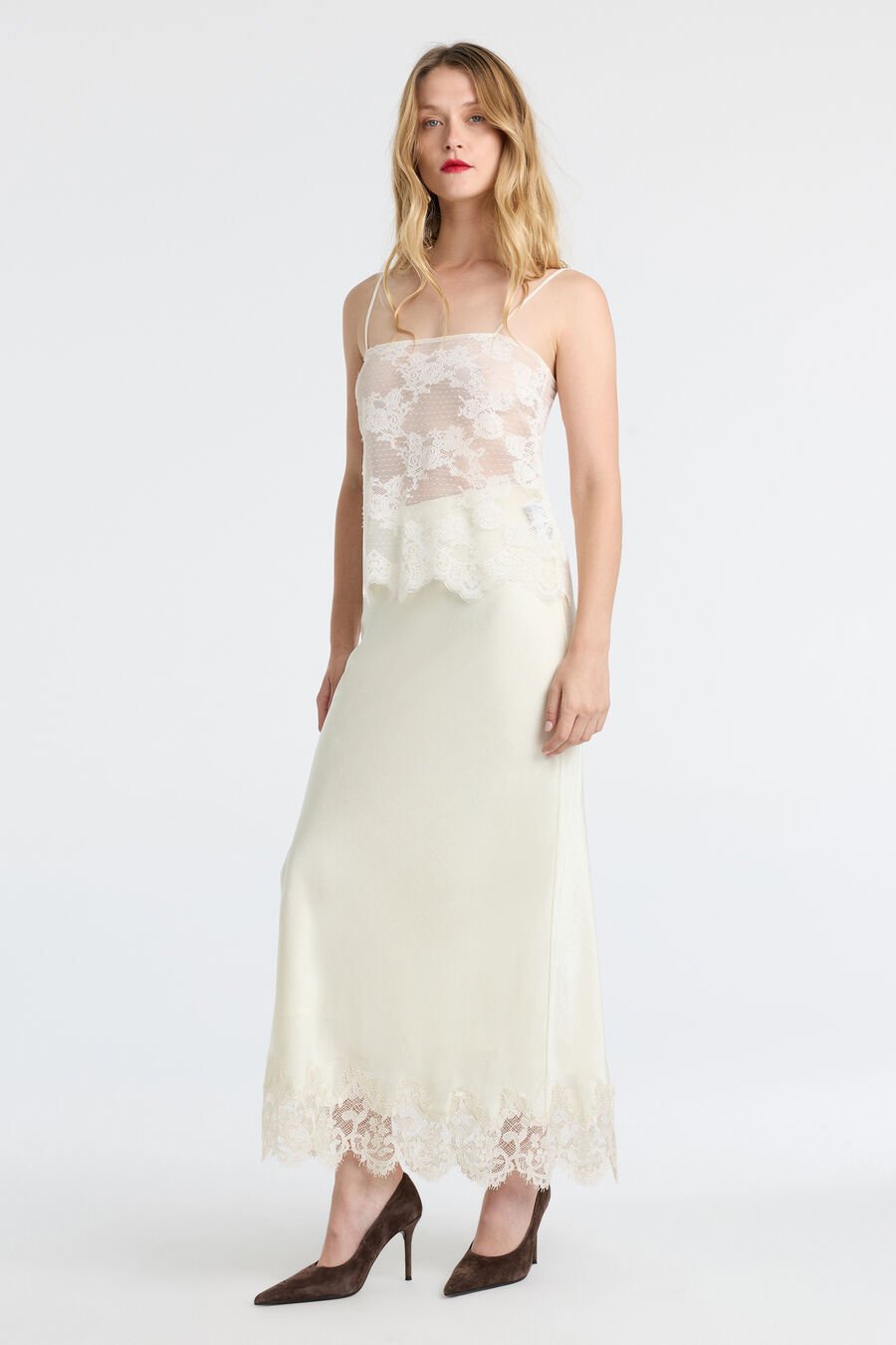 Elisan Lace Satin Midi Skirt