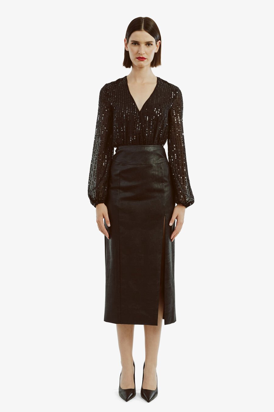 SEQUIN WRAP BODYSUIT in colour BLACK