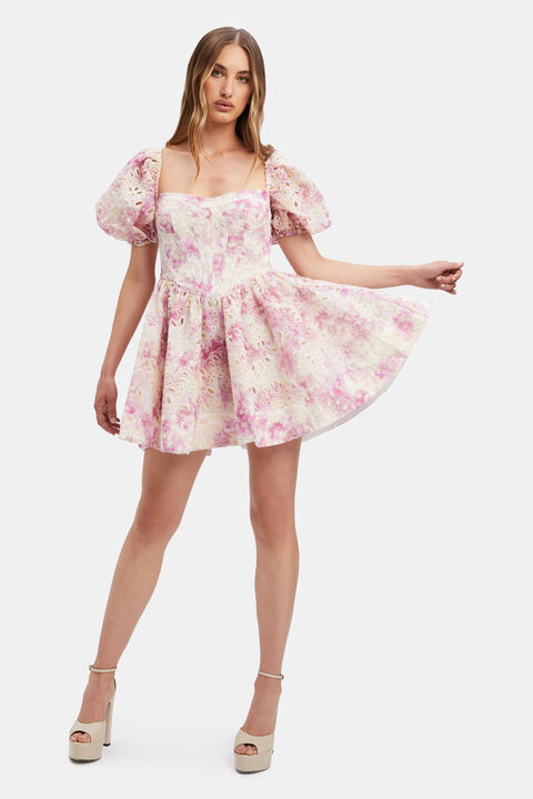 KIAH FLORAL MINI DRESS in colour CRIMSON