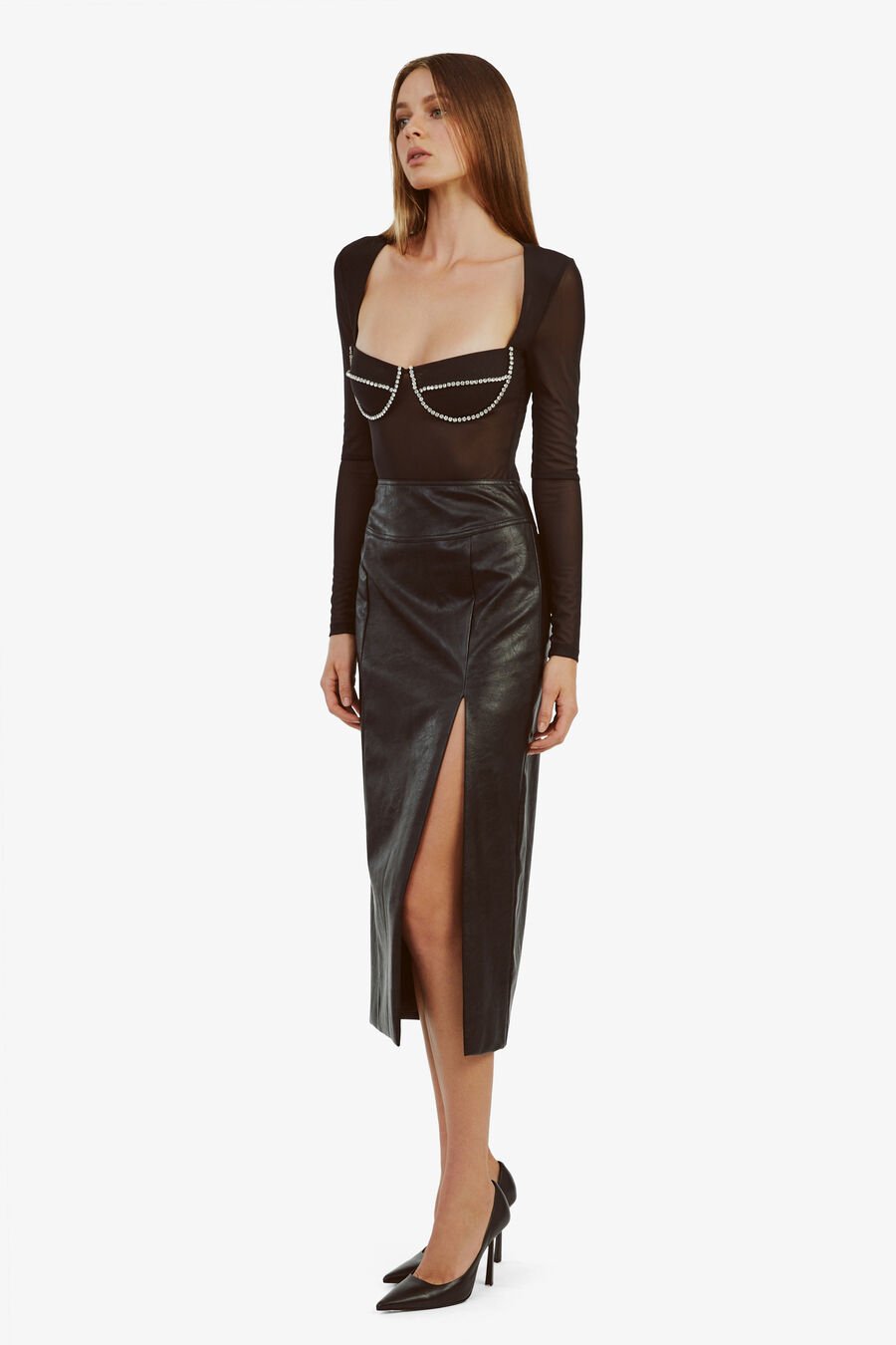 Dante Vegan Leather Midi Skirt
