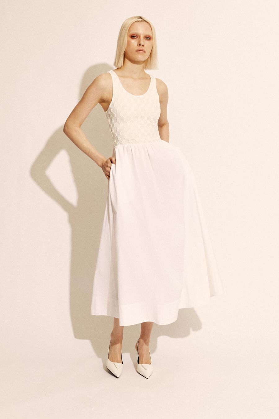 BRYONY LACE POPLIN MIDI DRESS in colour ORCHIDWHT