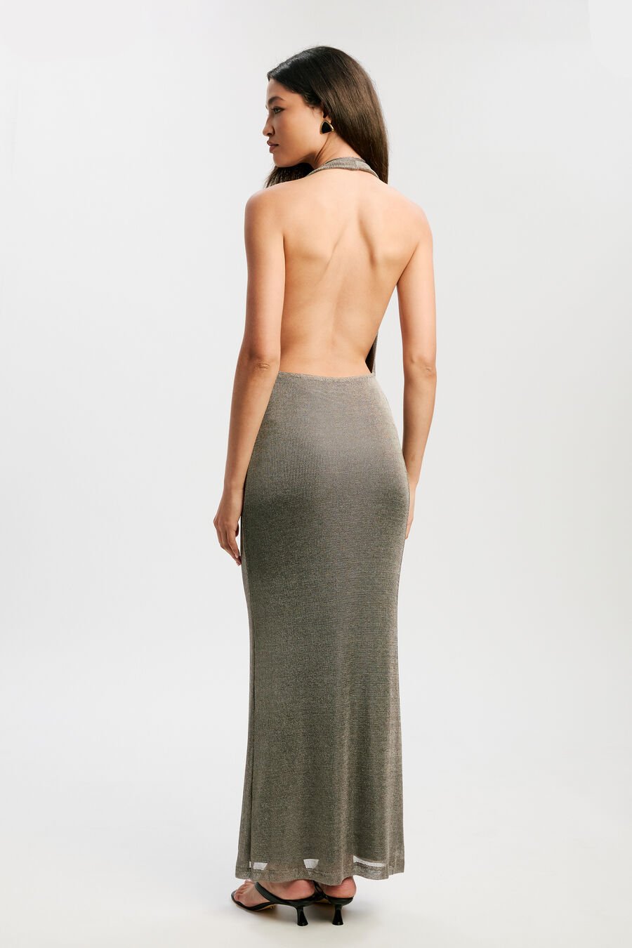 NOLA LUREX COWL MAXI DRESS in colour SILVER