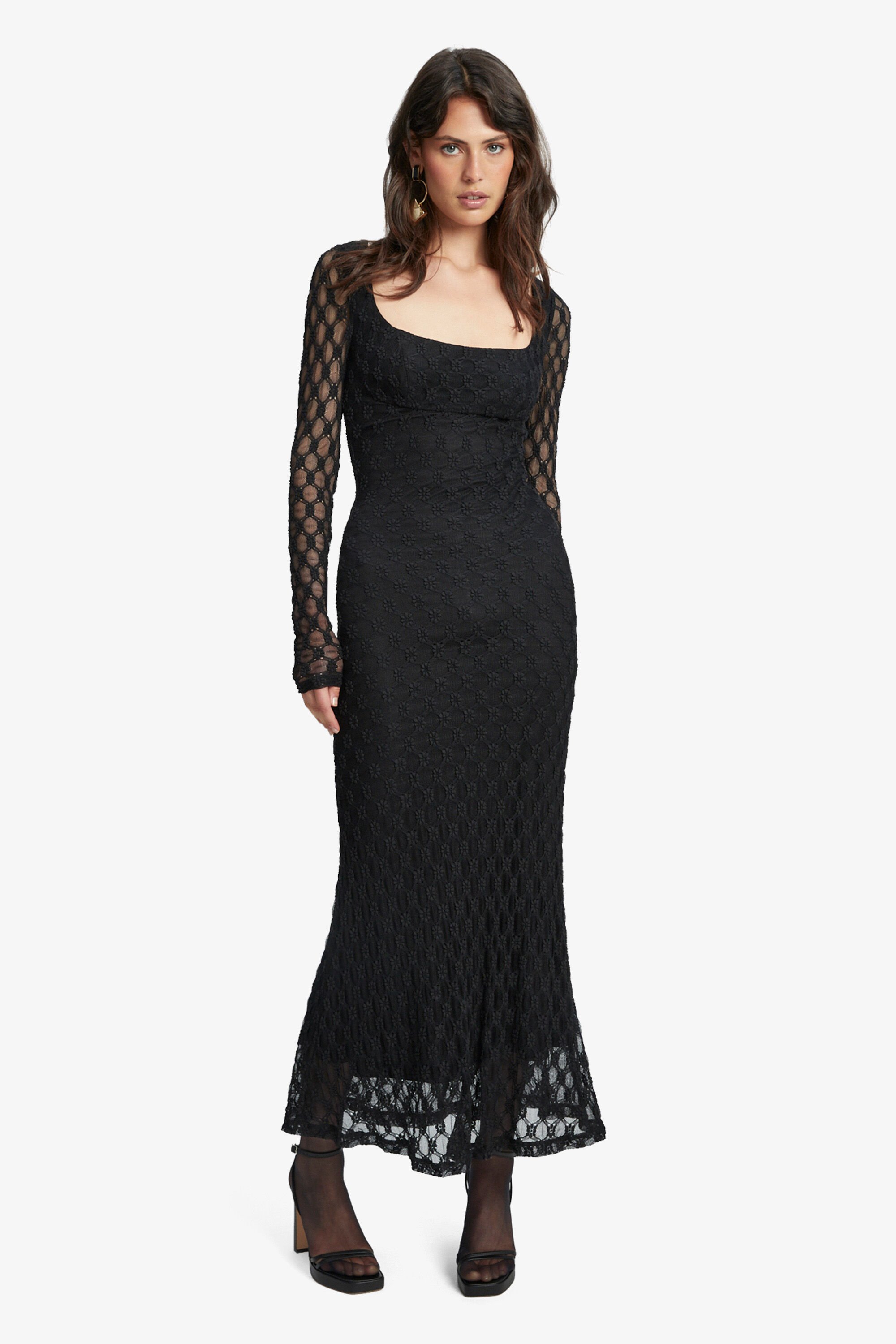 Adoni Lace Midi Dress In Black Bardot