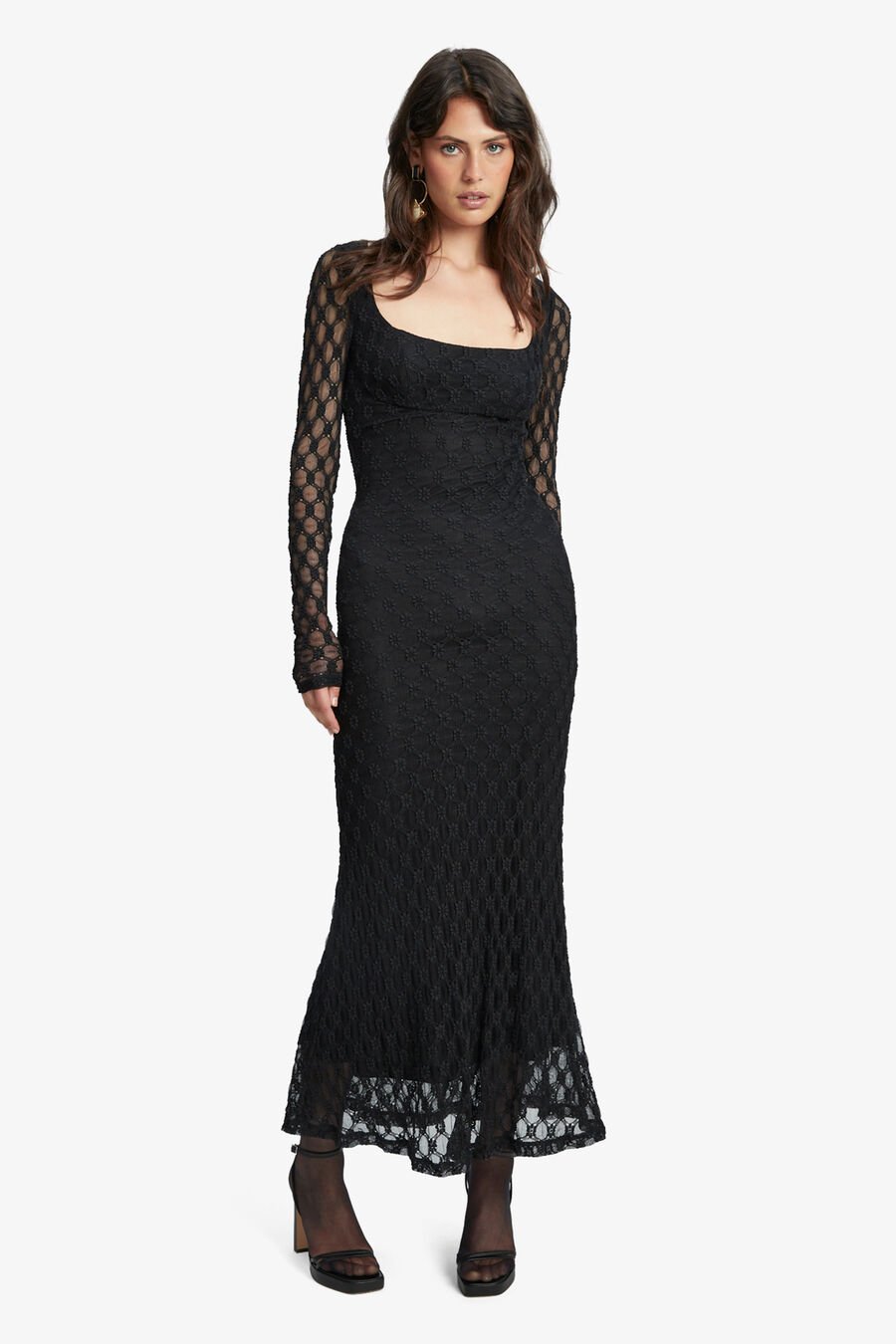 ADONI LACE MIDI DRESS in colour BLACK