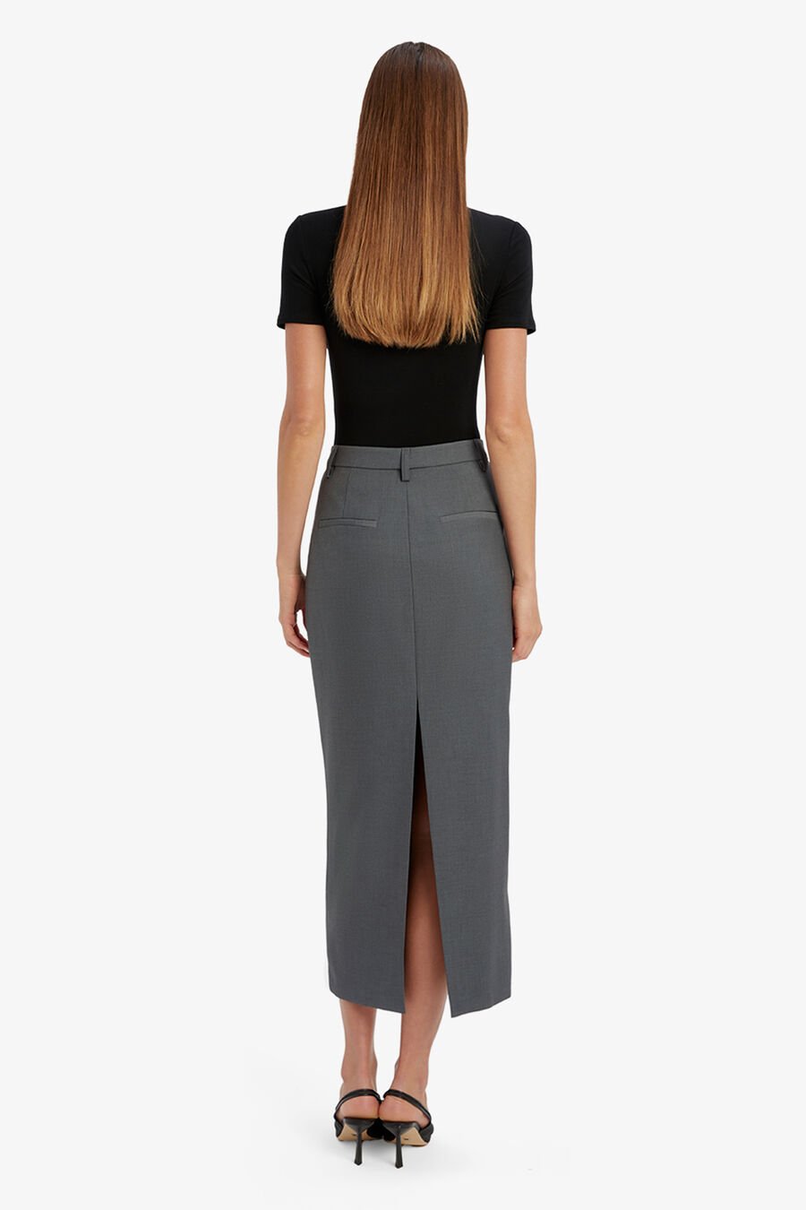 AMIAH MID RISE MAXI SKIRT in colour DARK GREY