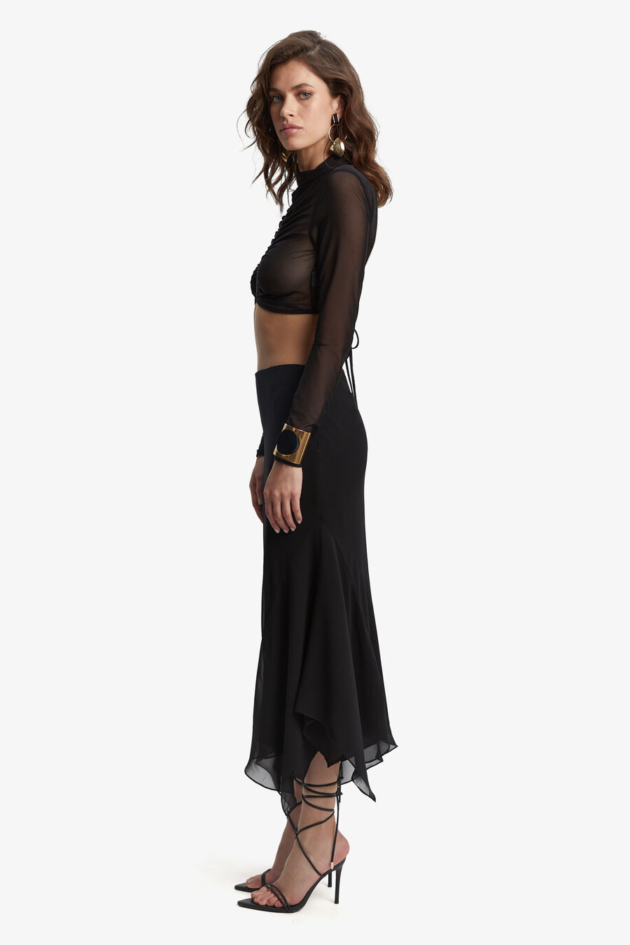 ALECTRA MESH CROP TOP in colour BLACK