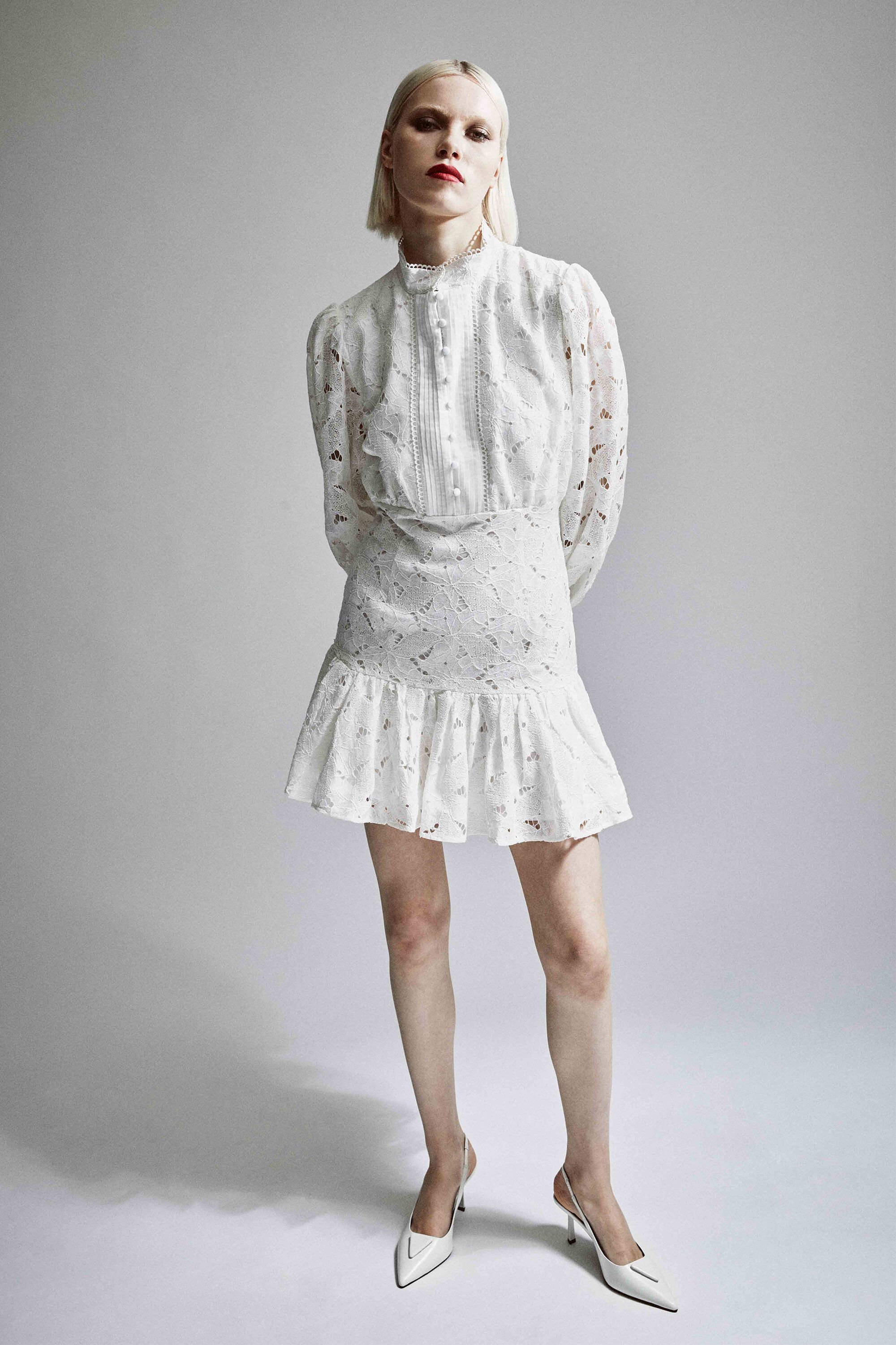 Remy Mini Lace Dress In Orchid White | Bardot