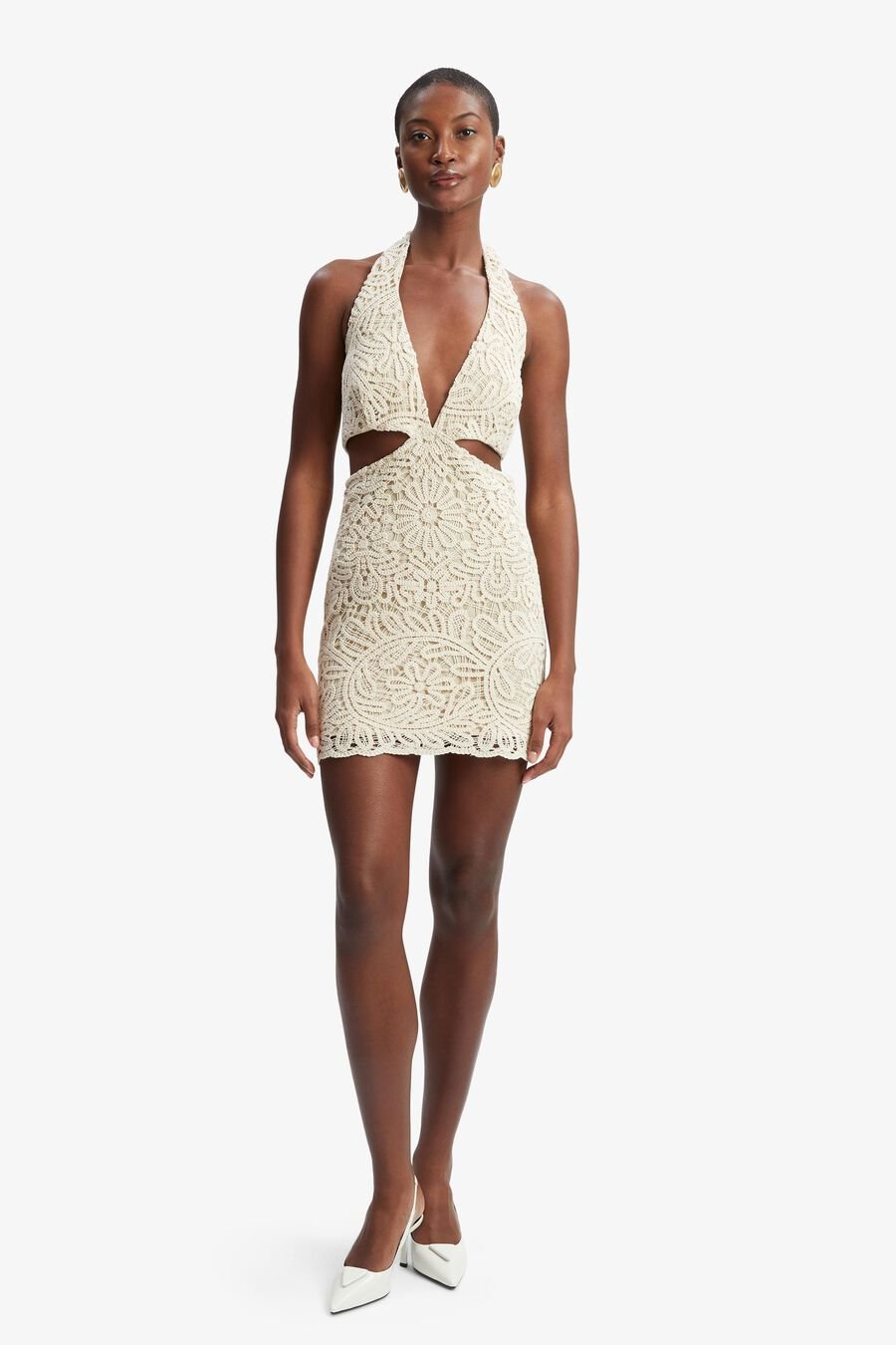 ARIAS CROCHET MINI DRESS in colour Light Beige