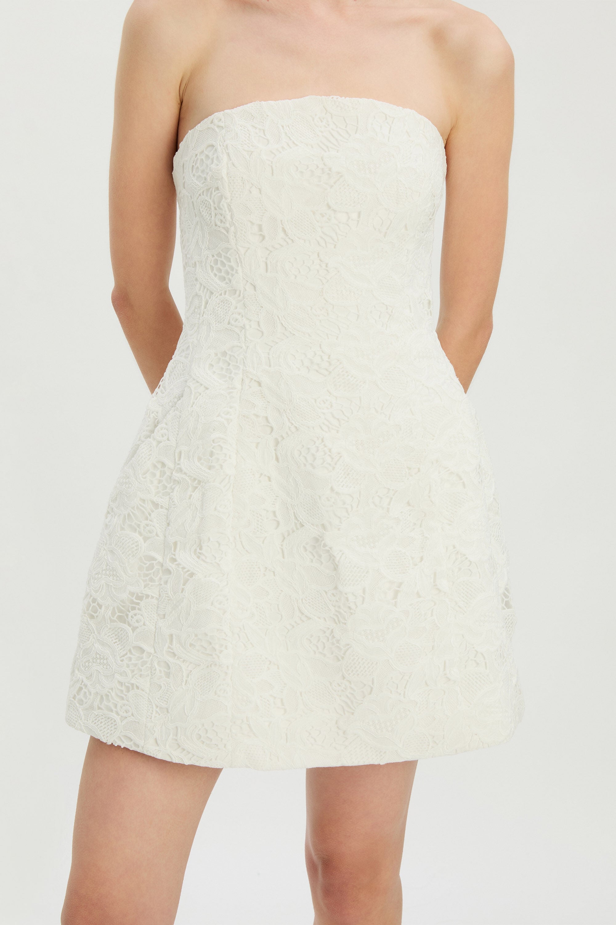 Karoline Lace Mini Dress In Orchid White | Bardot