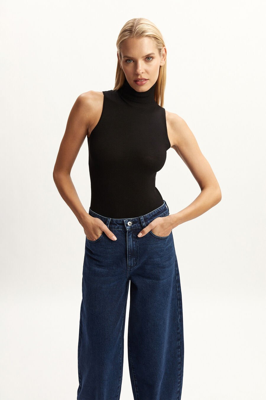 ROLL NECK RACER BODYSUIT in colour BLACK