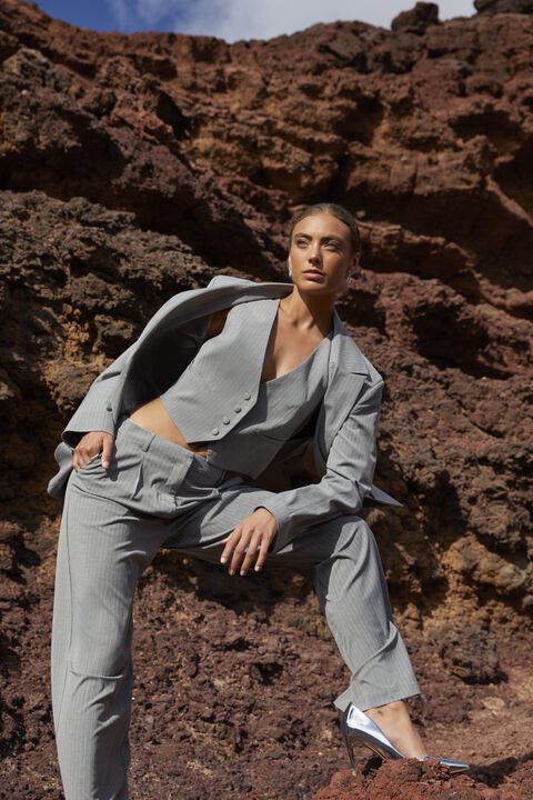 PIN STRIPE BLAZER in colour FROST GRAY
