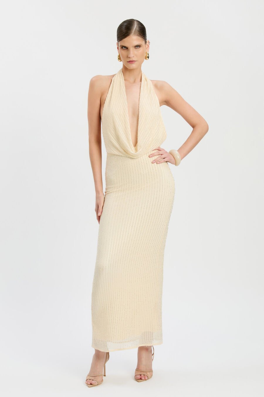 Nola Sequin Cowl Maxi Dress