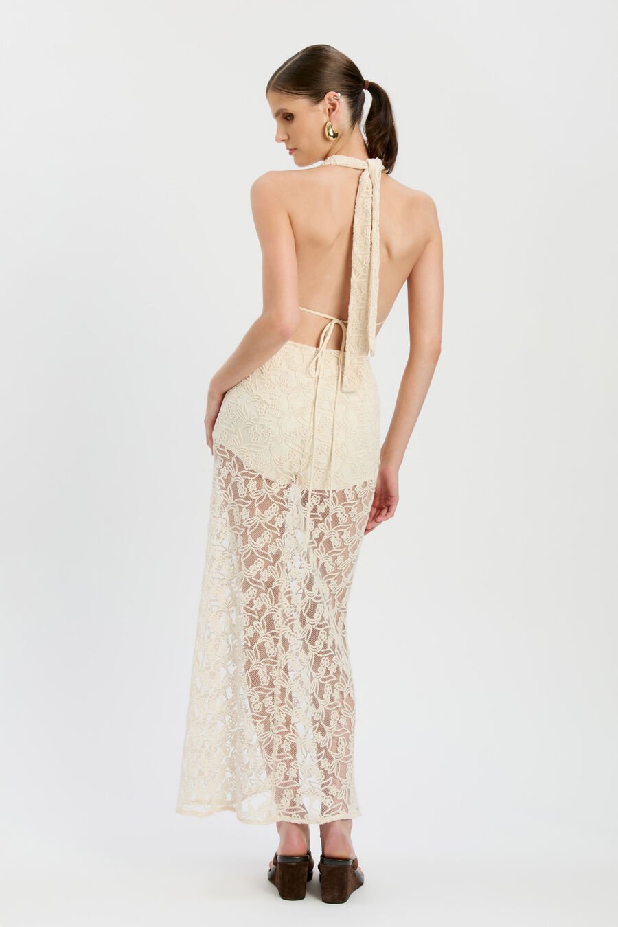 VENETIA SHEER MIDI SKIRT in colour Light Beige