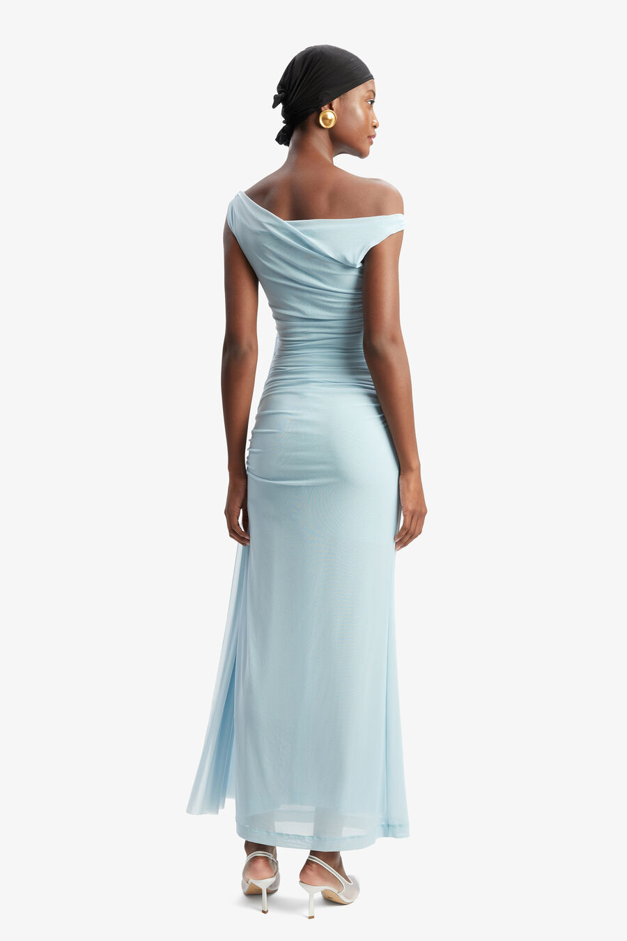 LAYANA ASYM MAXI DRESS in colour LIGHT BLUE