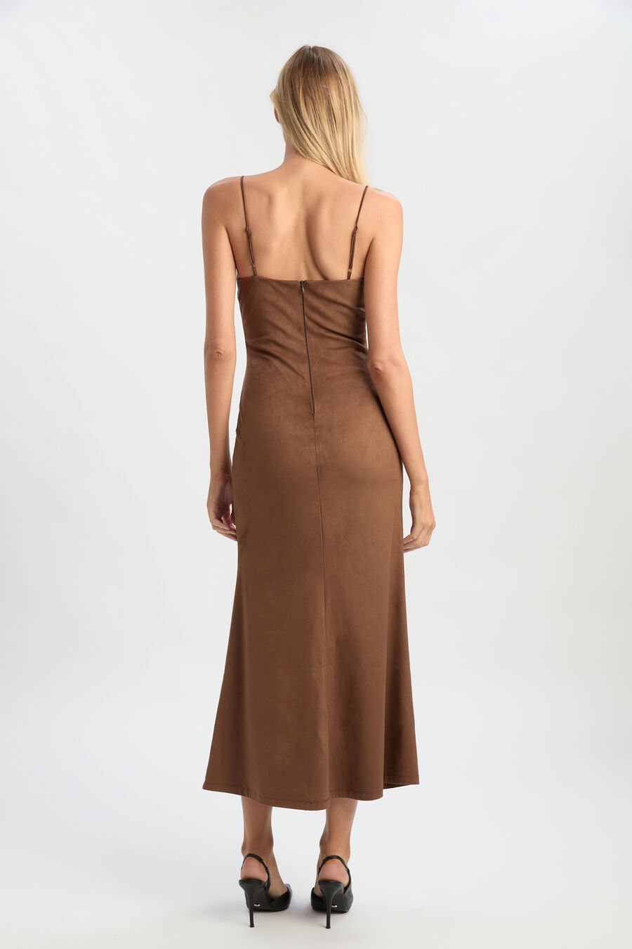 NADIRA VEGAN SUEDE DRESS in colour Chocolate