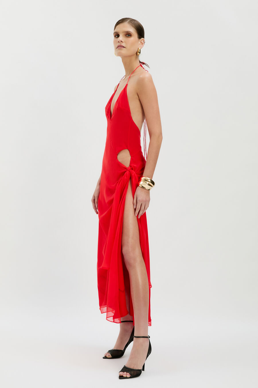 CYREL CUT OUT MAXI DRESS in colour Fire Red