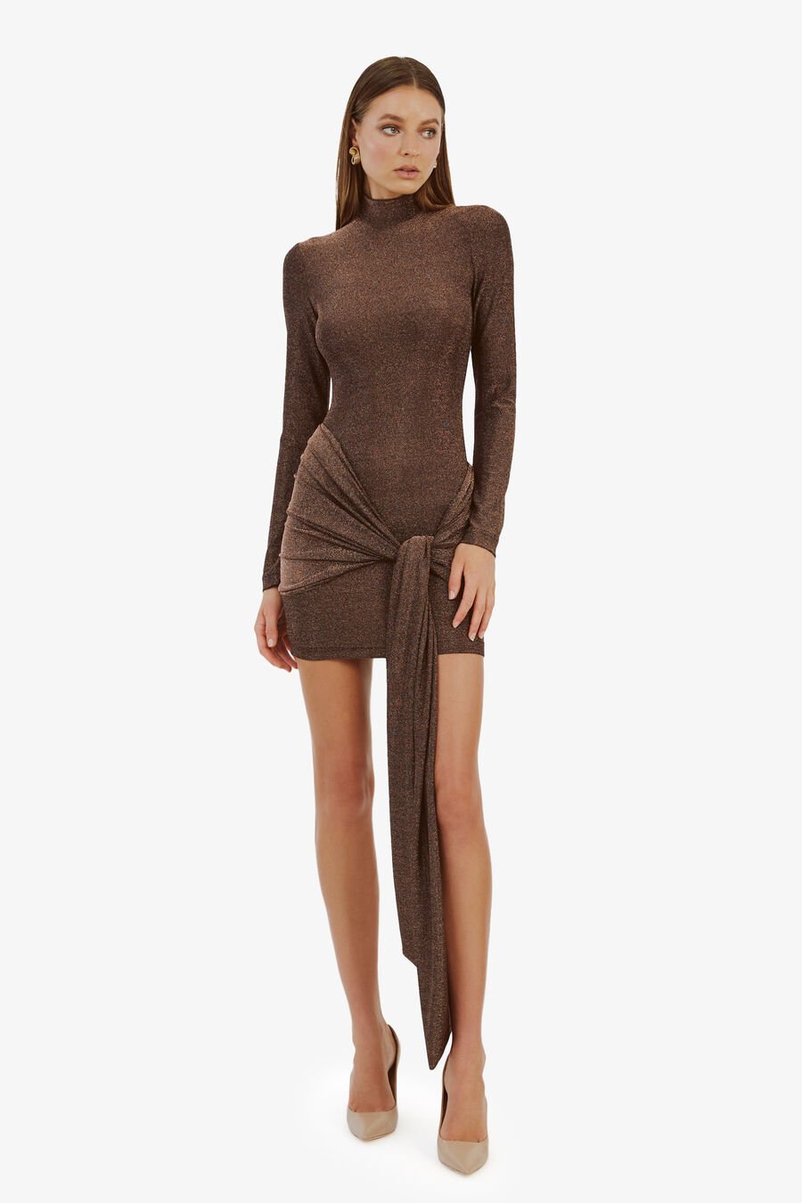 SERAPHINA TIE FRONT DRESS in colour BRONZE