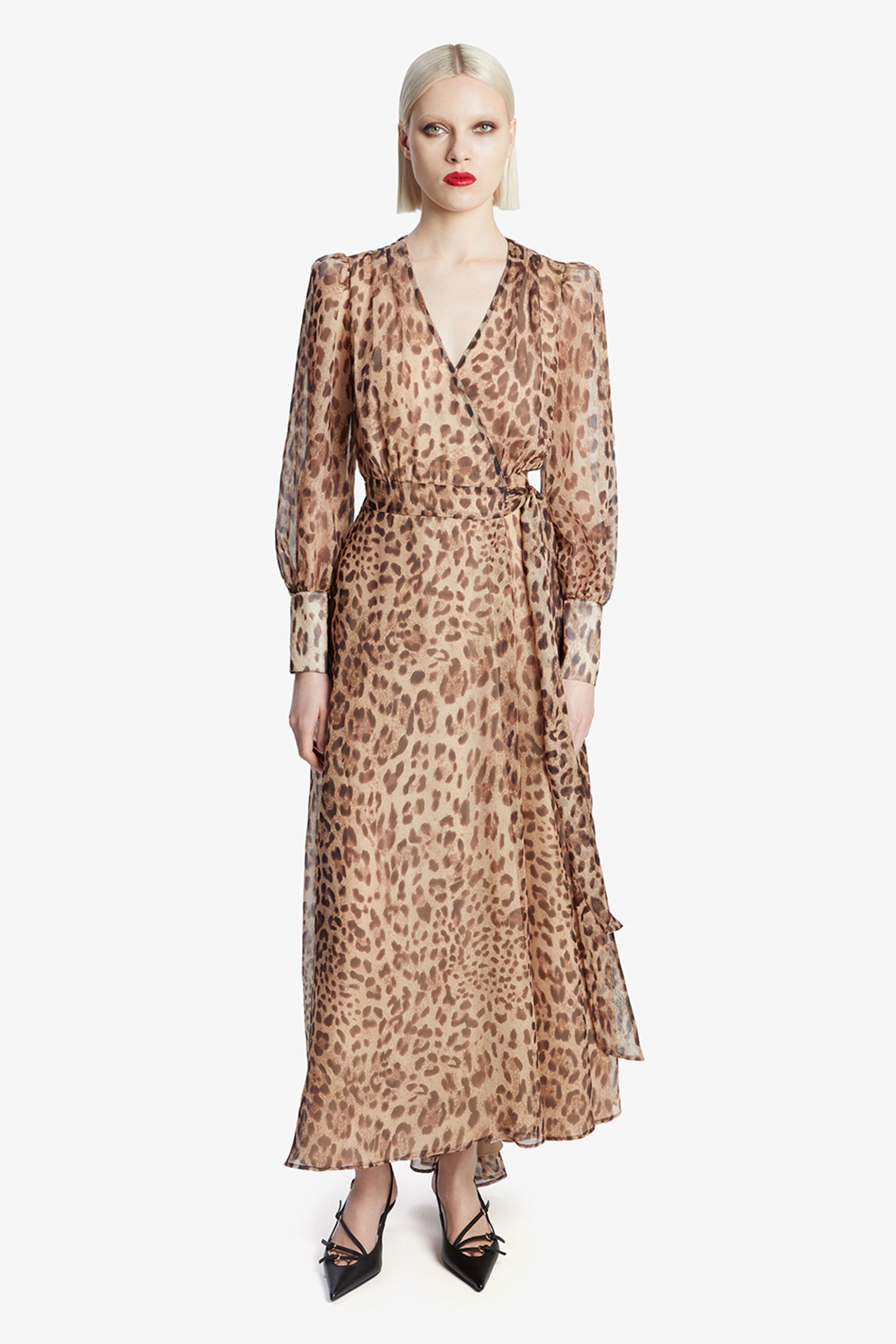Lucianna Maxi Wrap Dress In Brown Leopard Bardot