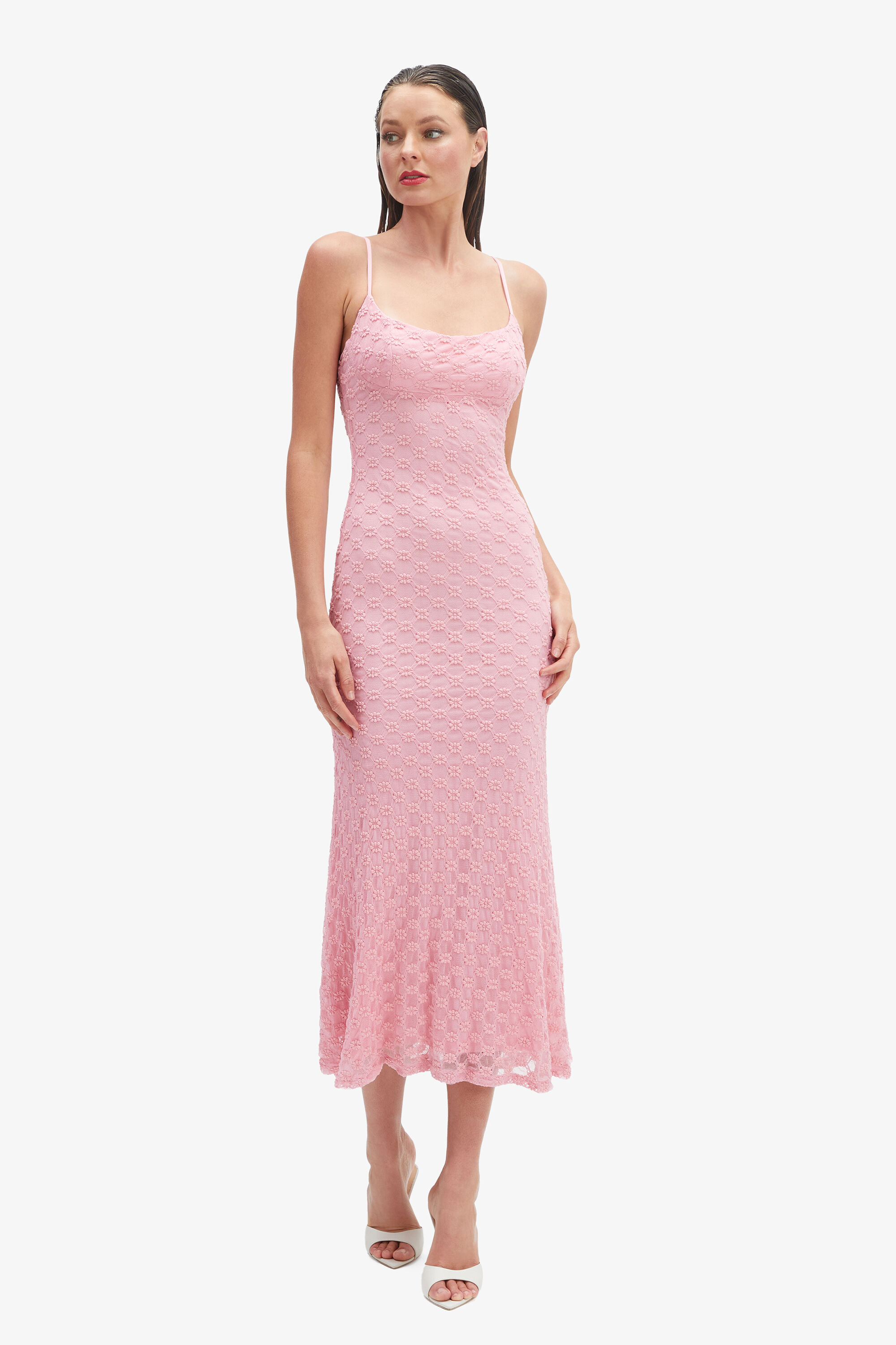 Adoni Mesh Midi Dress In Lili Pink | Bardot