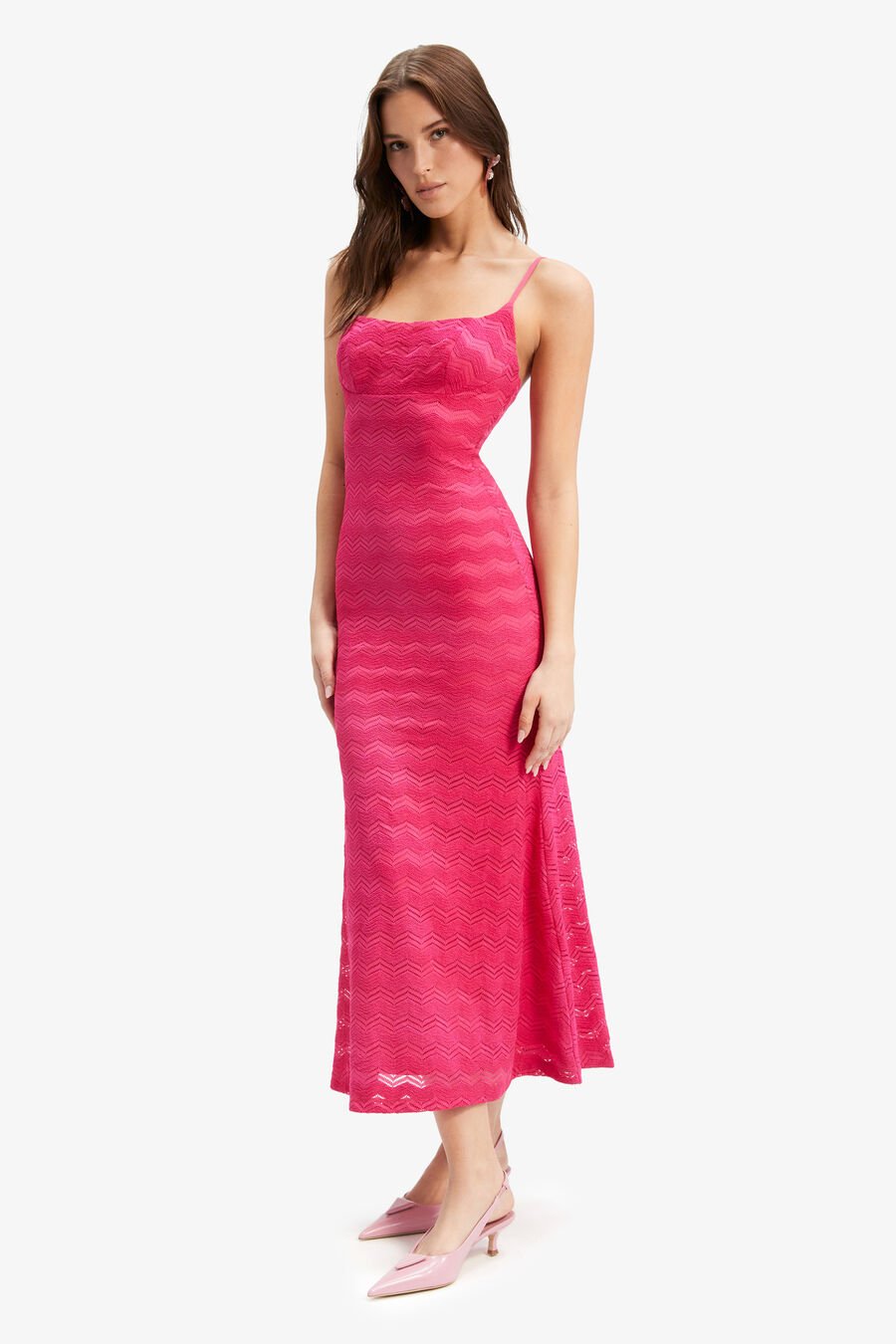 ADONI ZIG ZAG MIDI DRESS in colour MAGENTA
