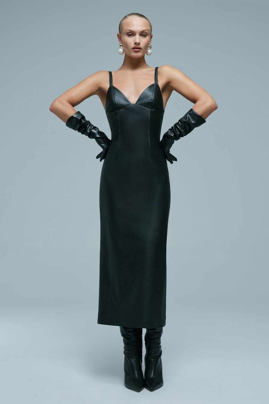 ESTINE VEGAN LEATHER DRESS in colour Black