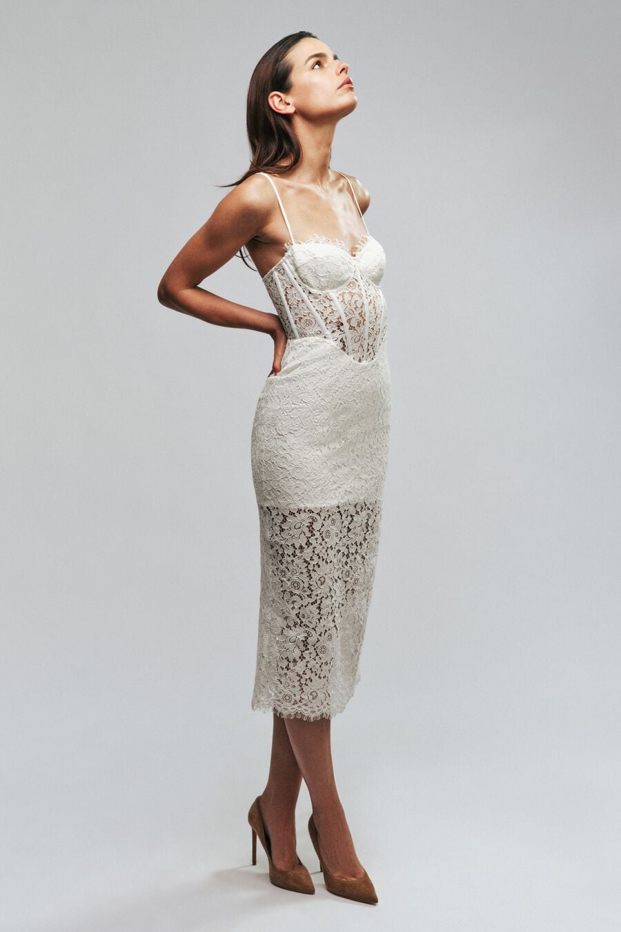 OLINA CORSET MIDI DRESS in colour Orchid White