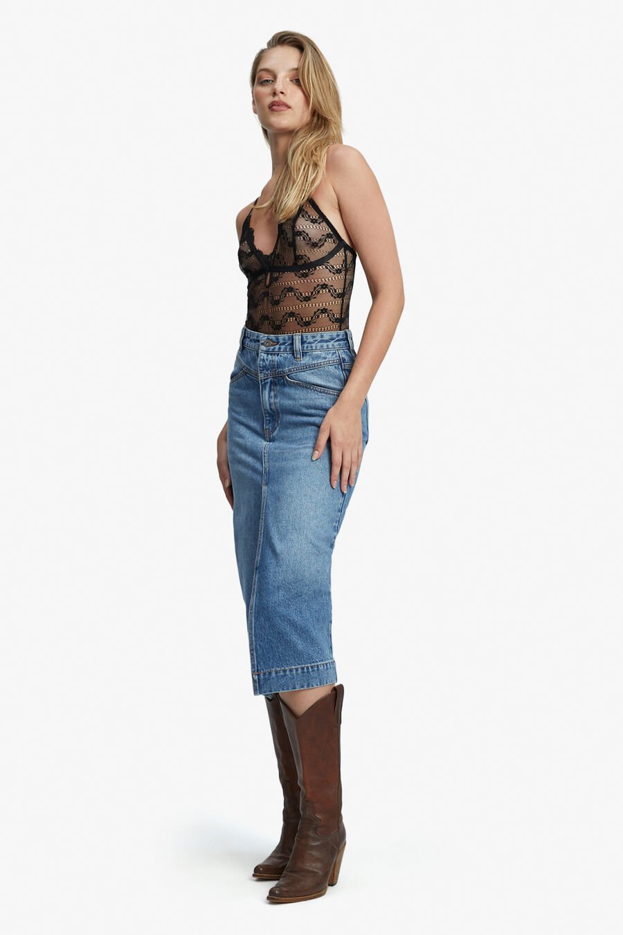 JONAH MIDI DENIM SKIRT in colour VINTAGE