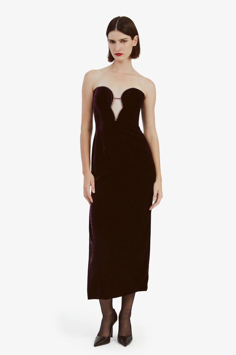 LILAH VELOUR MIDI DRESS in colour DRK PURPLE
