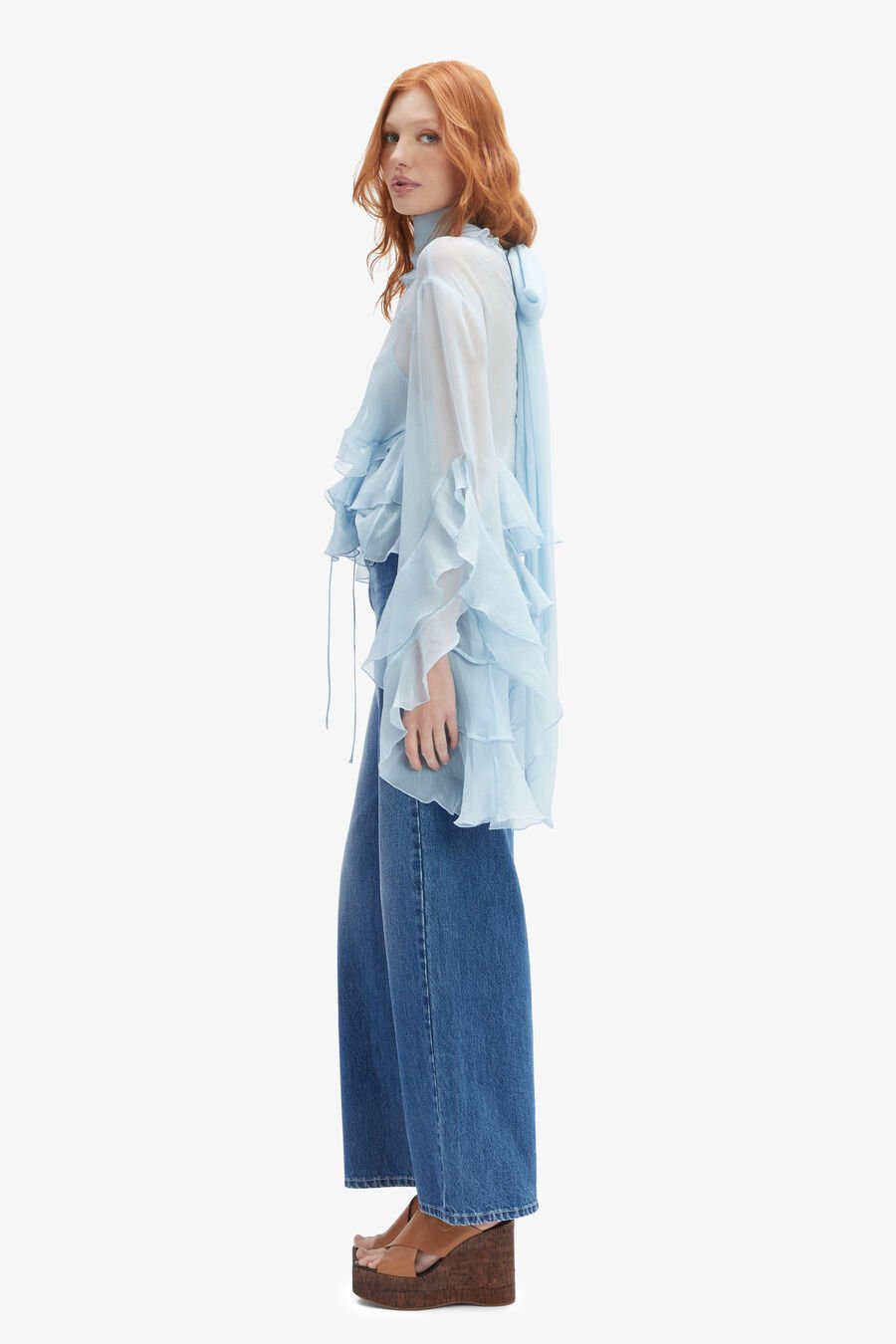 ANYSSA RUFFLE BLOUSE in colour SOFT BLUE