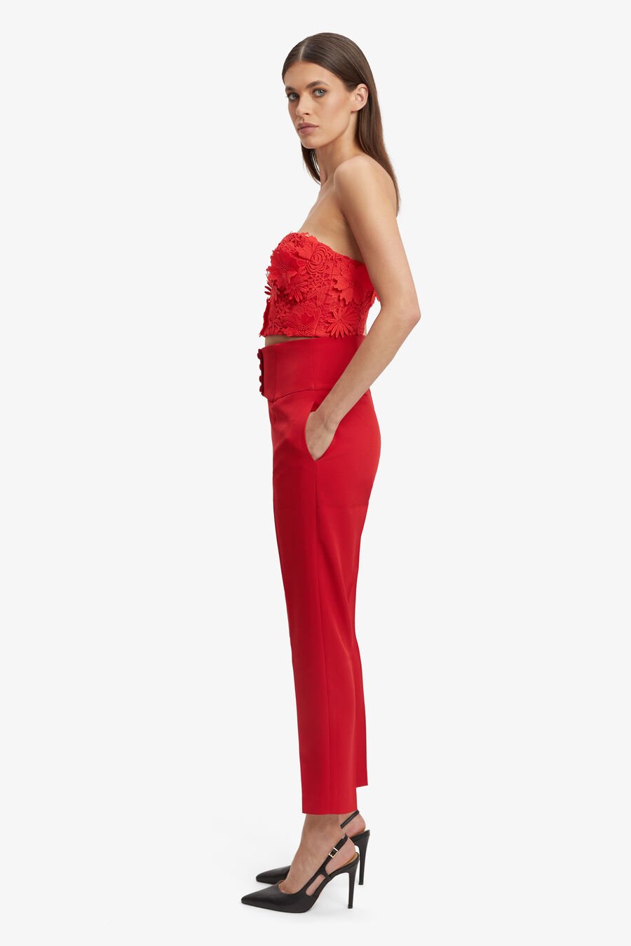 BRIAS LACE BUSTIER in colour FIRE RED