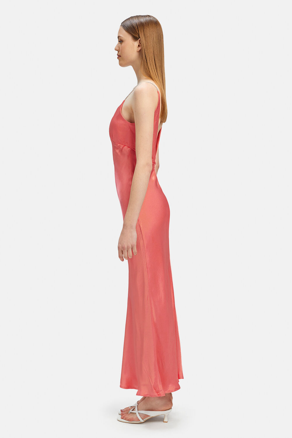 CAPRI DIAMONTE SLIP DRESS in colour DEEP SEA CORAL