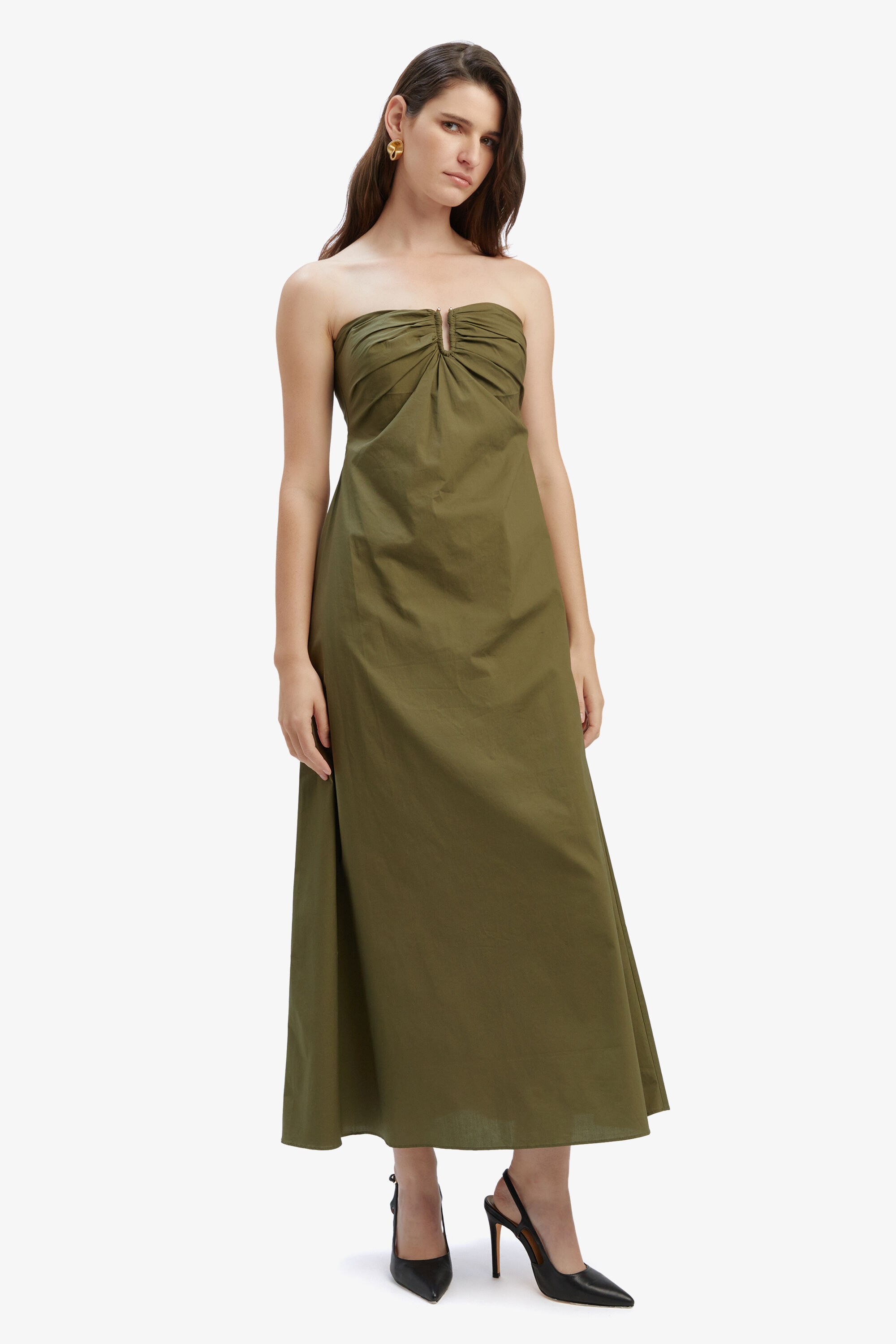 Lora Poplin Maxi Dress In Khaki | Bardot