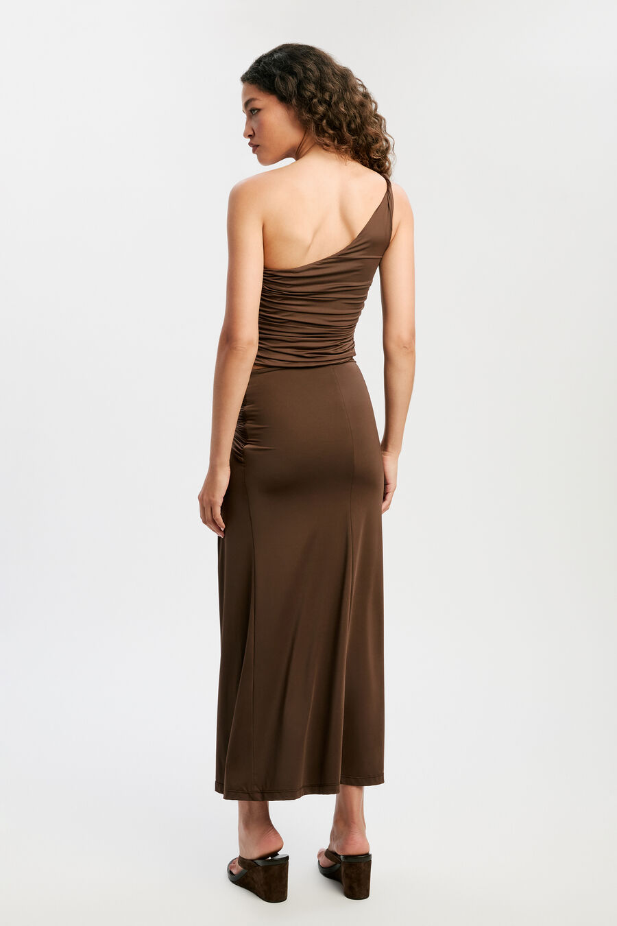 DION ONE SHOULDER TOP in colour Chocolate