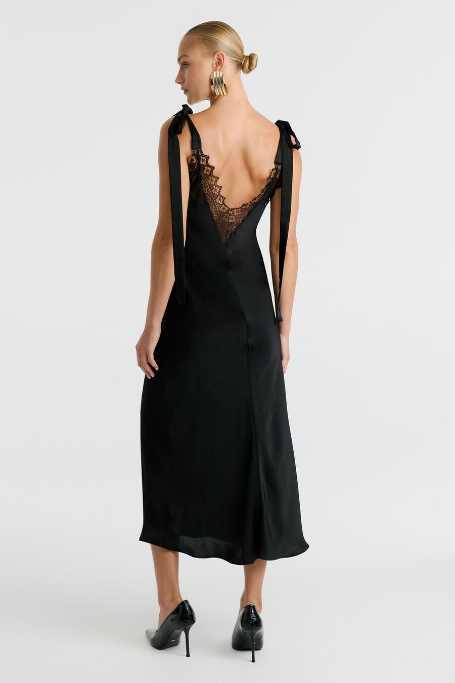 LYDIA TIE STRAP MIDI DRESS in colour Black